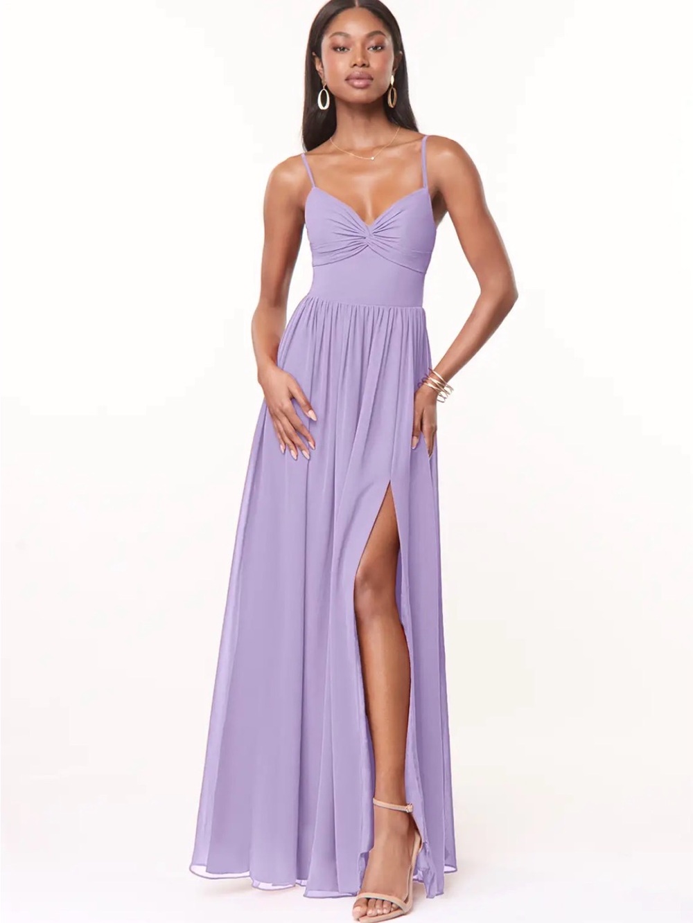 Lavender Spaghetti-Strap Maxi Dress with Thigh Slit